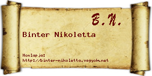 Binter Nikoletta névjegykártya